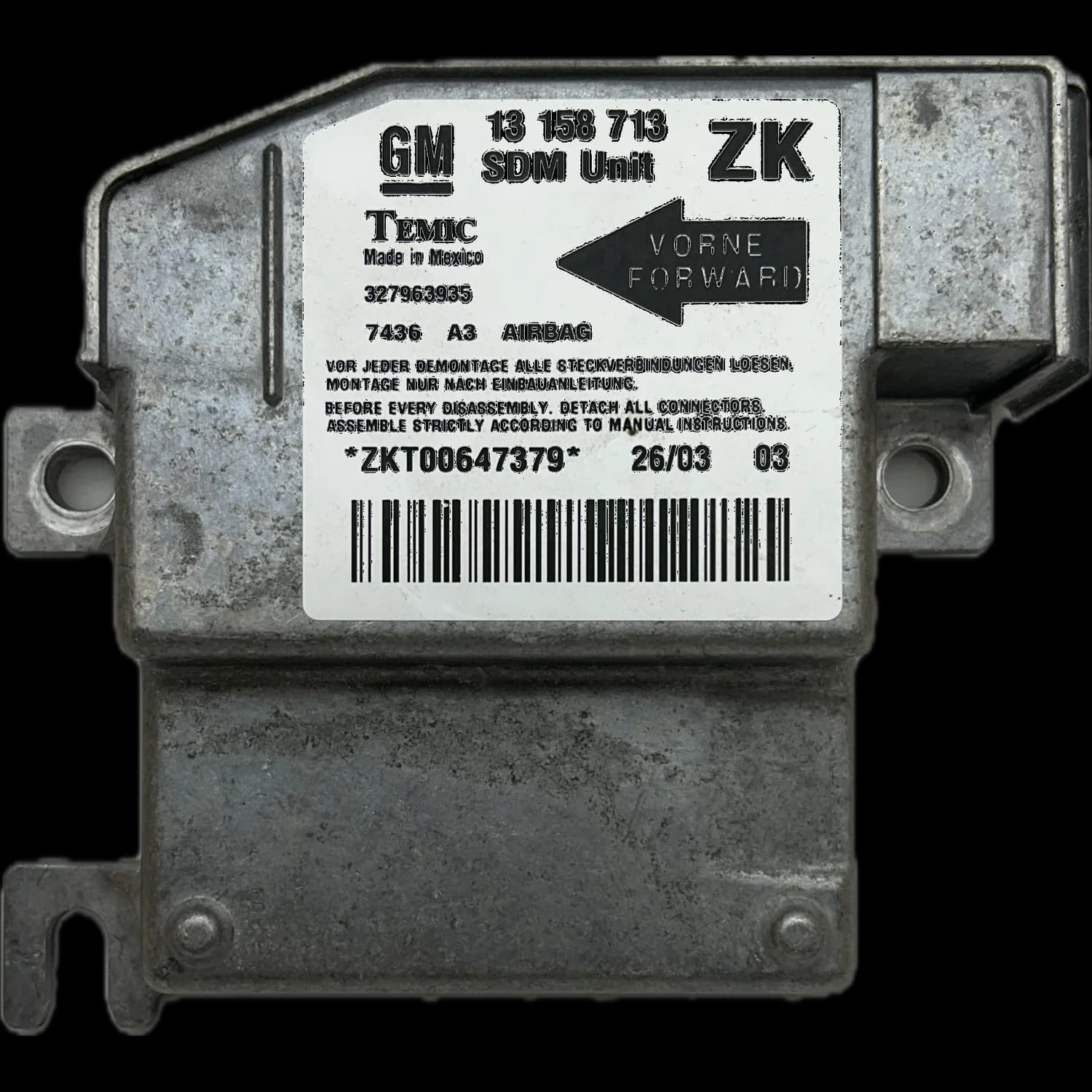 Airbag control unit 13158713ZK, Label