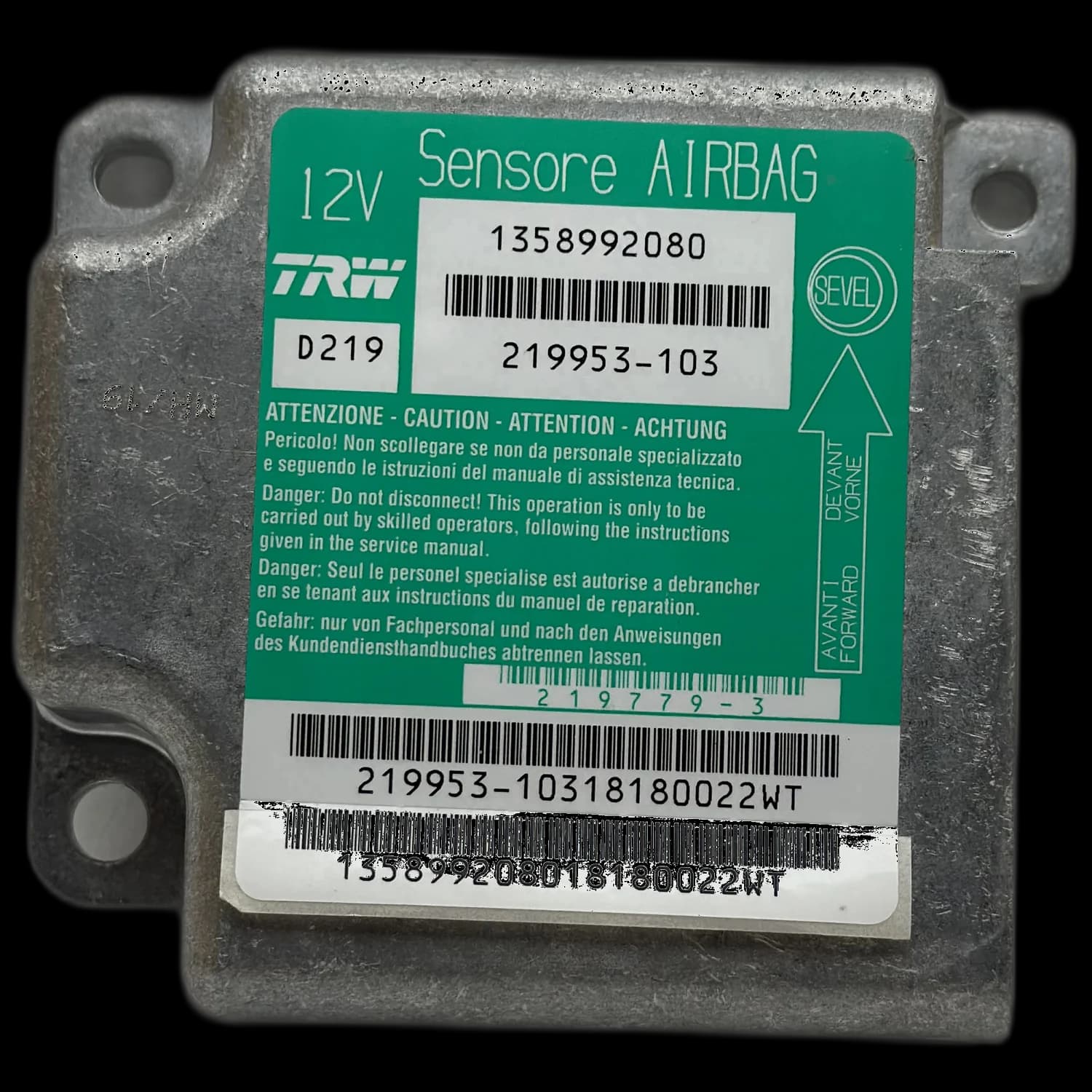 Airbag control unit 01358992080, Label