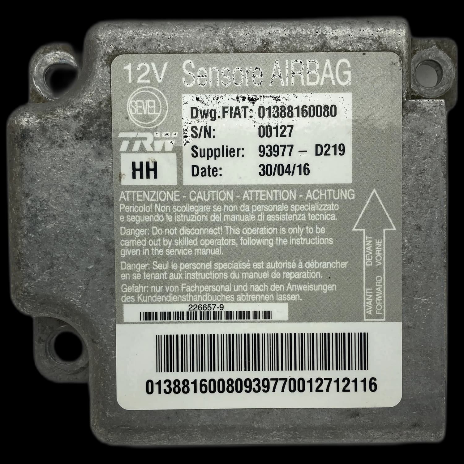 Airbag control unit 01388160080, Label
