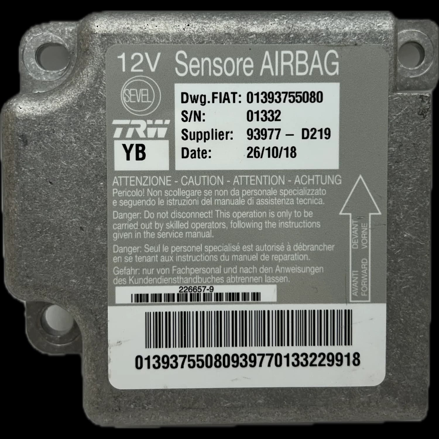 Airbag control unit 01393755080, Label