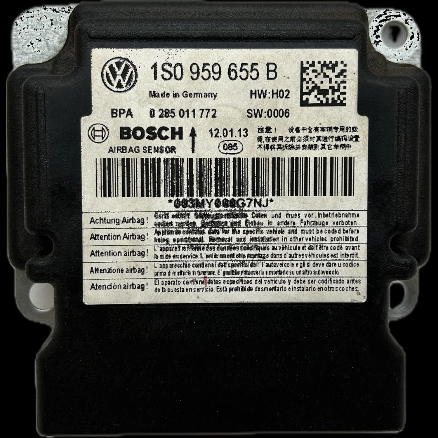Airbag control unit 1S0959655B, Label
