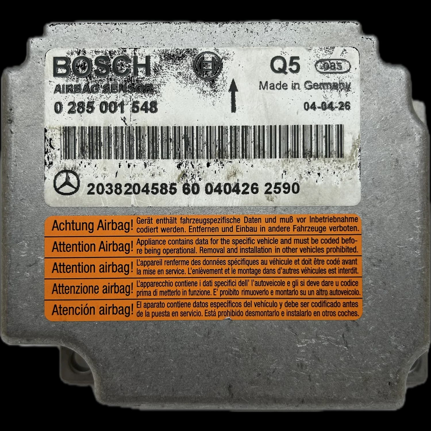 Airbag control unit A2038204585, Label