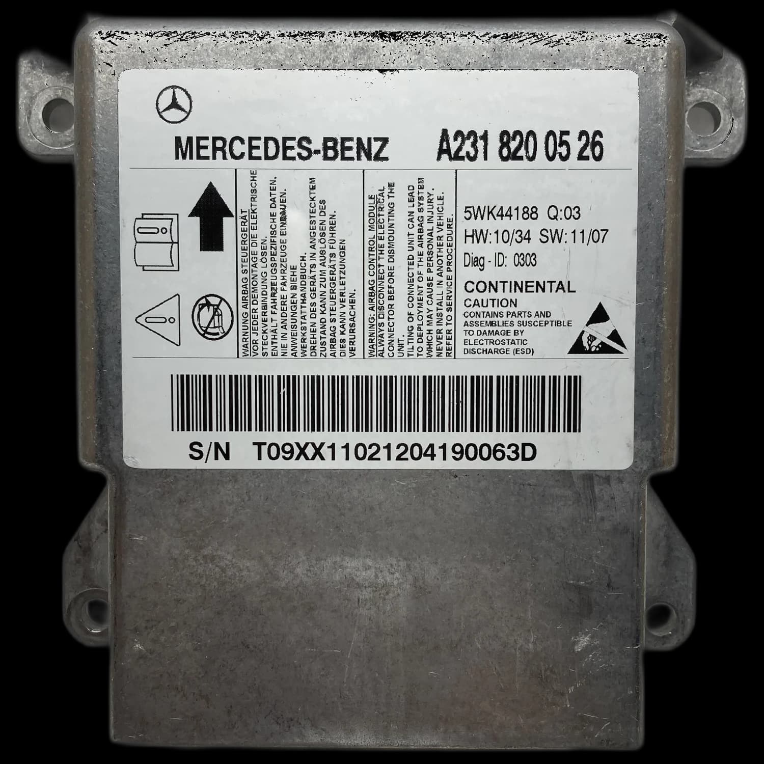 Airbag-Steuergerät A231 820 05 26, Etikett