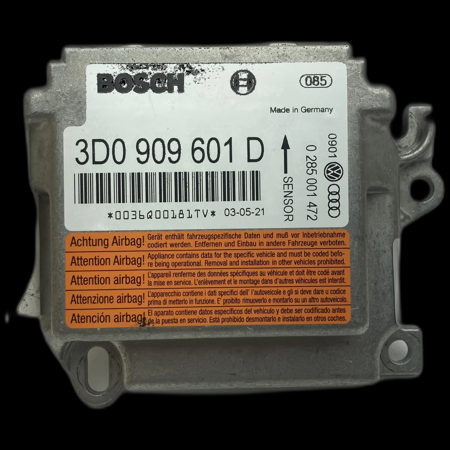 Airbag control unit 3D0 909 601 D, Label