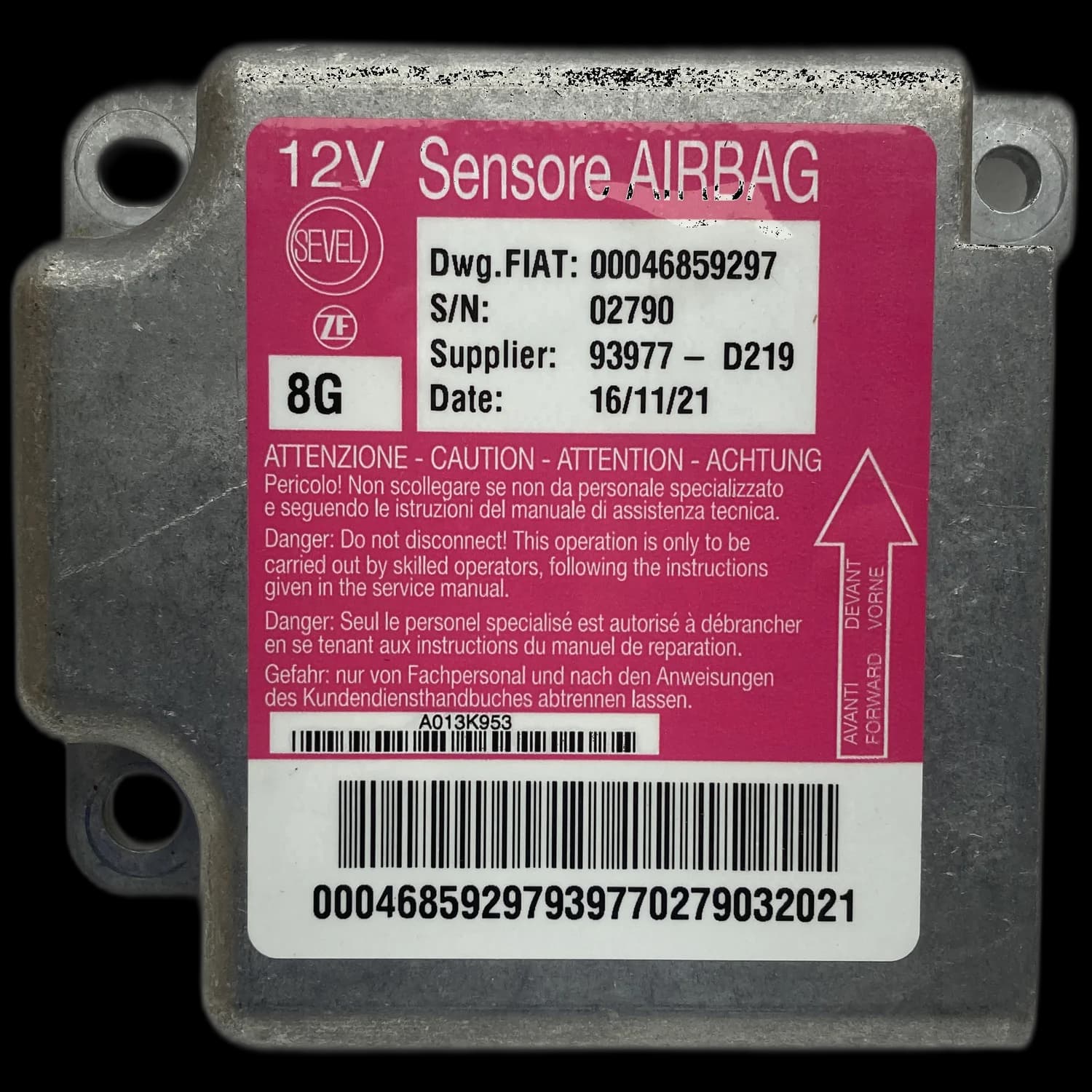 Airbag control unit 00046859297, Label