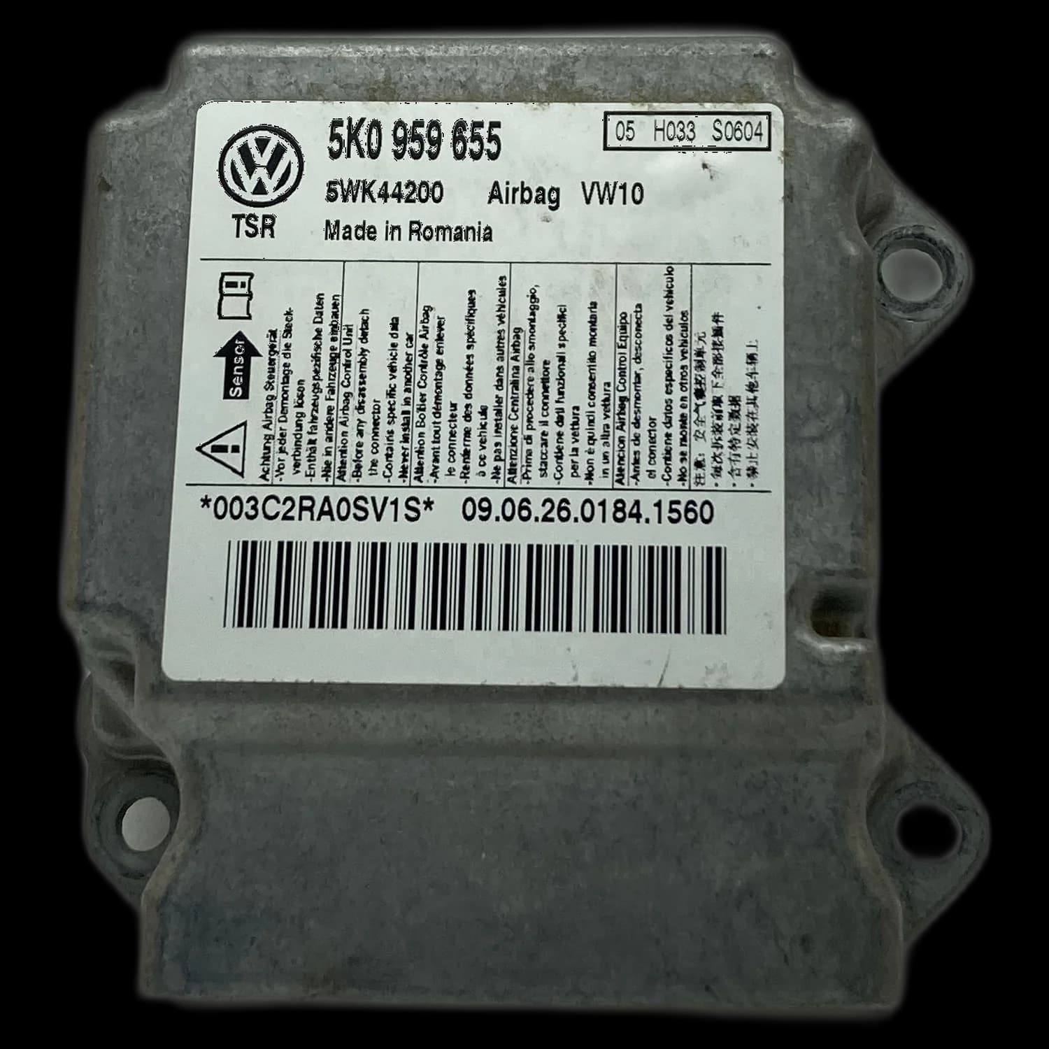 Airbag control unit 5K0959655, Label