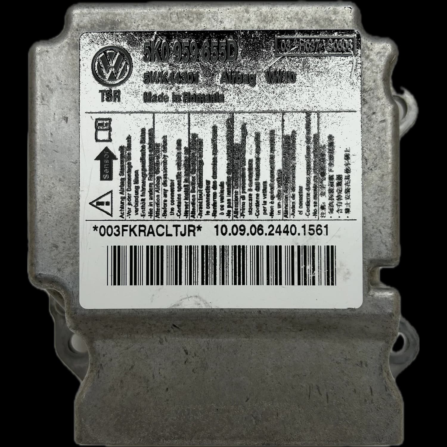 Airbag control unit 5K0959655D, Label