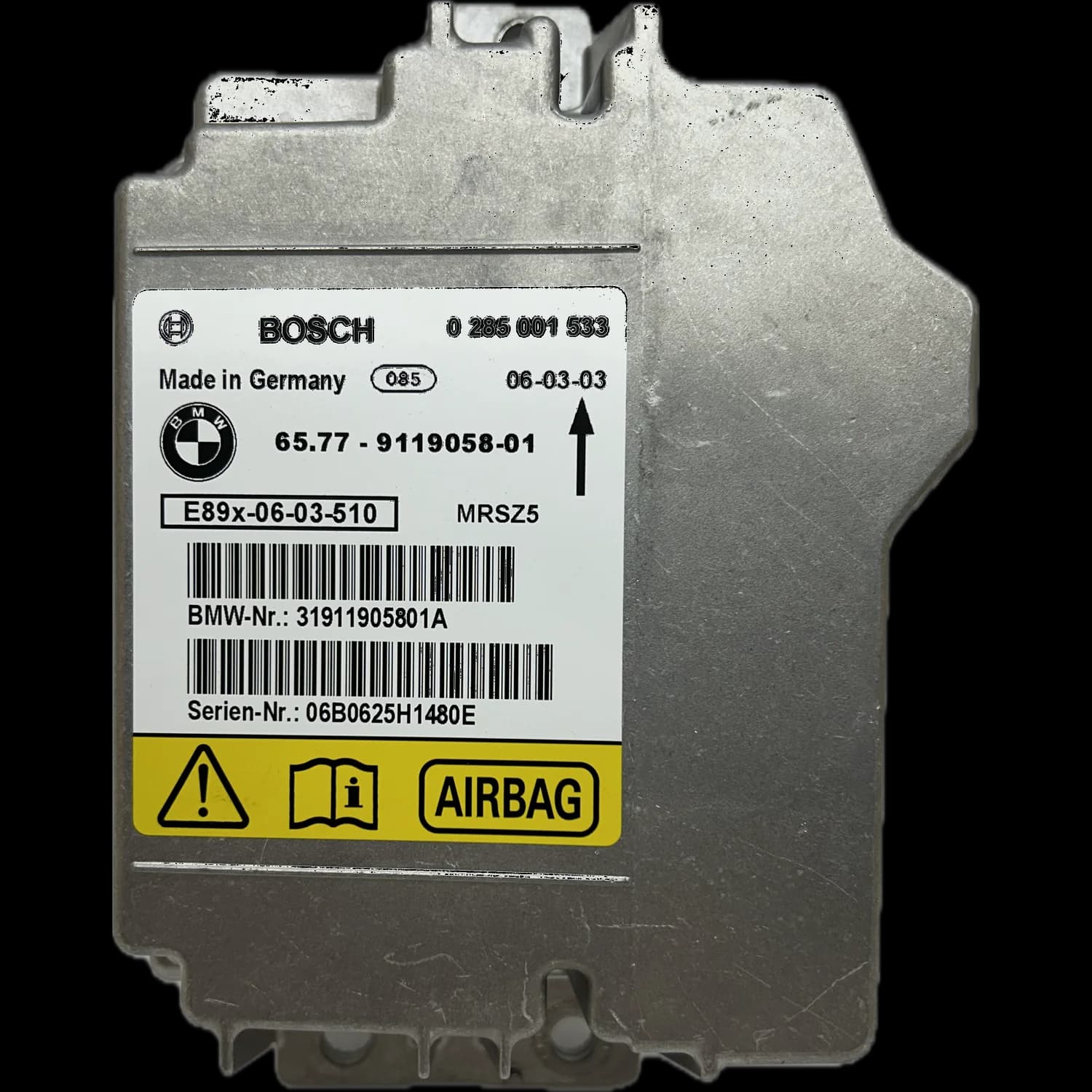 Airbag-Steuergerät 65.77-9119058-01, Etikett
