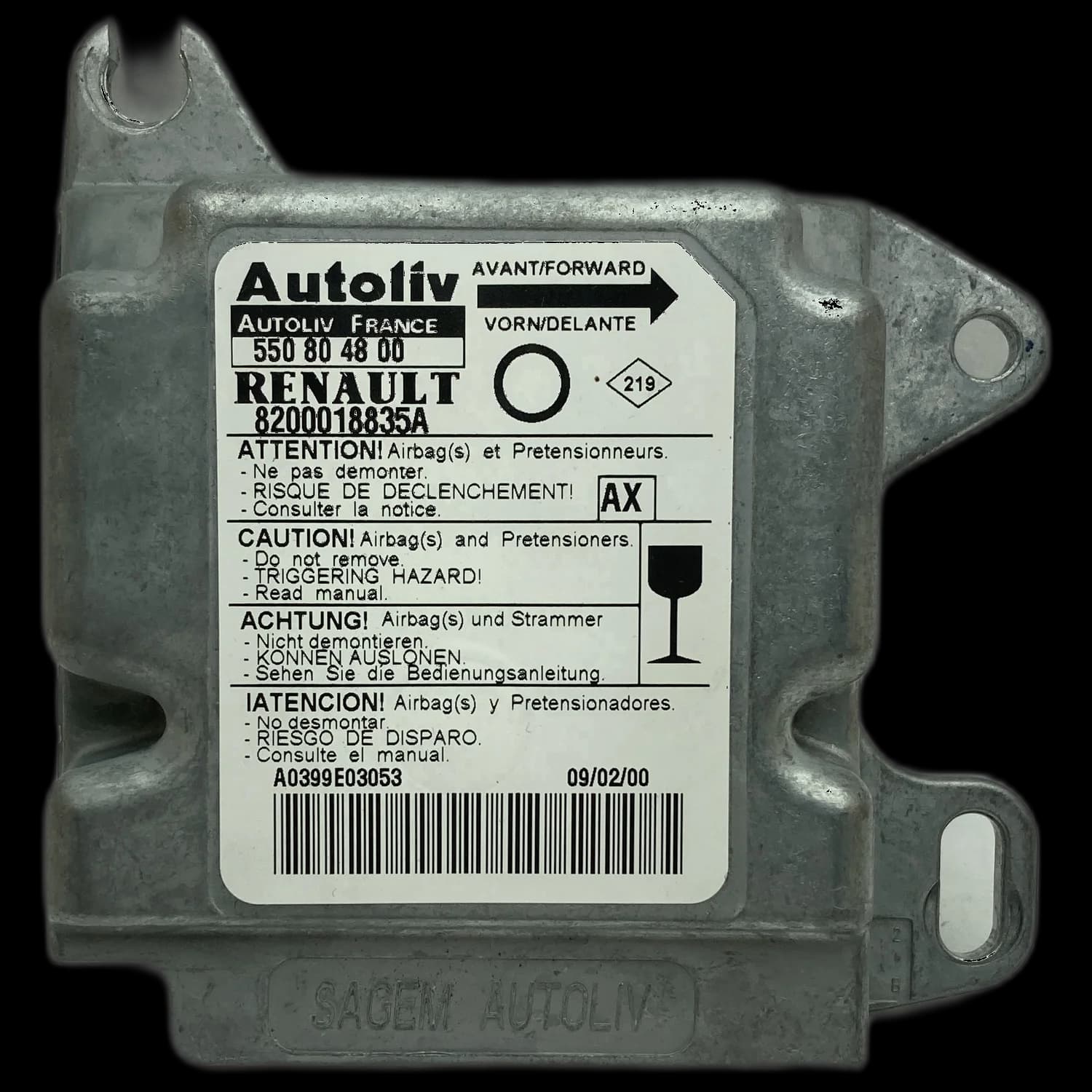 Airbag control unit 8200018835A, Label