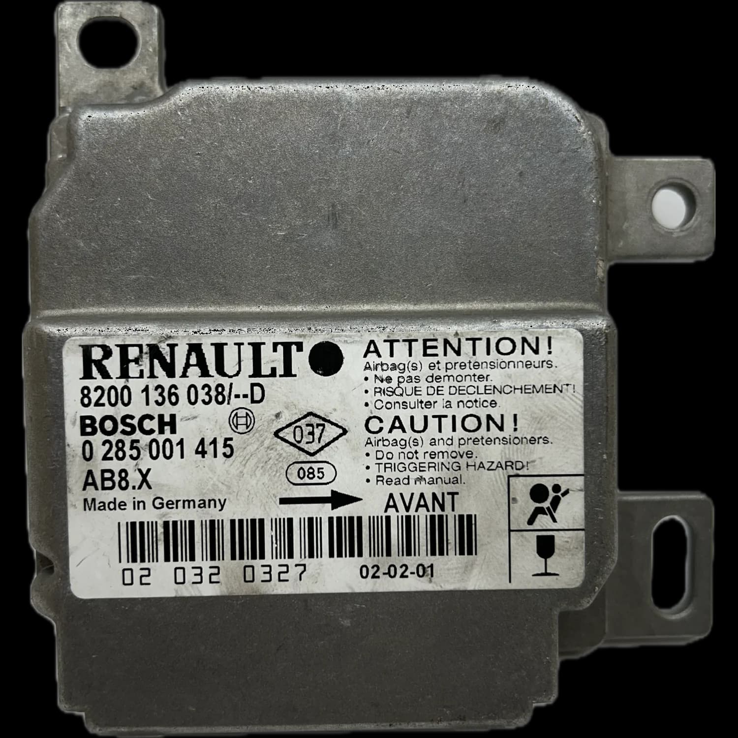 Airbag control unit 8200136038, Label