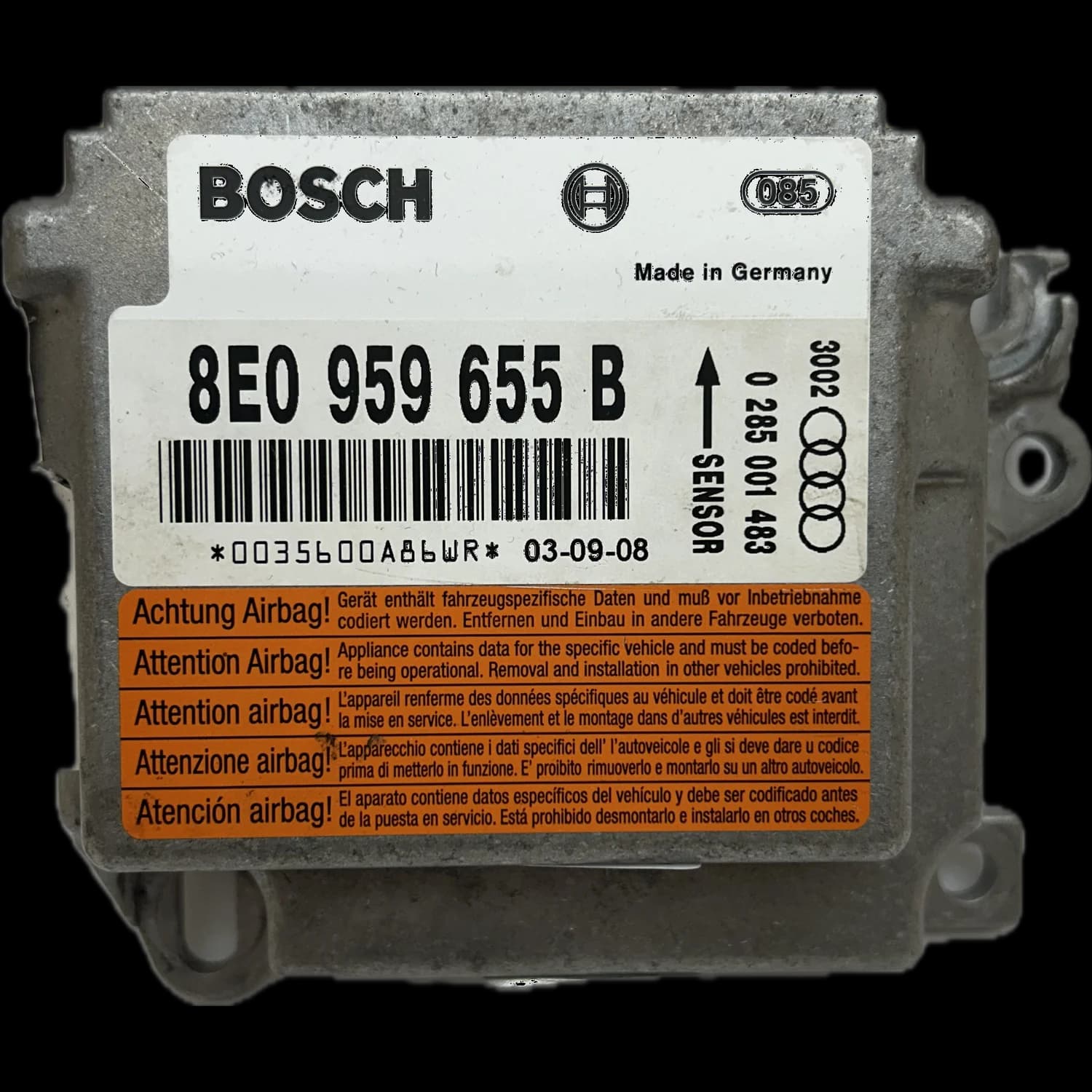 Airbag control unit 8E0 959 655 B, Label