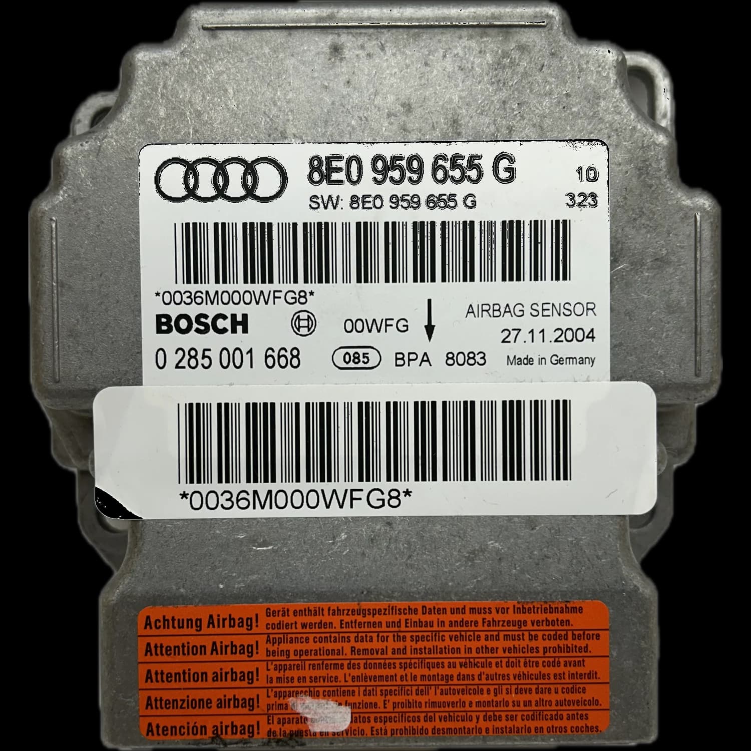 Airbag control unit 8E0 959 655 G, Label