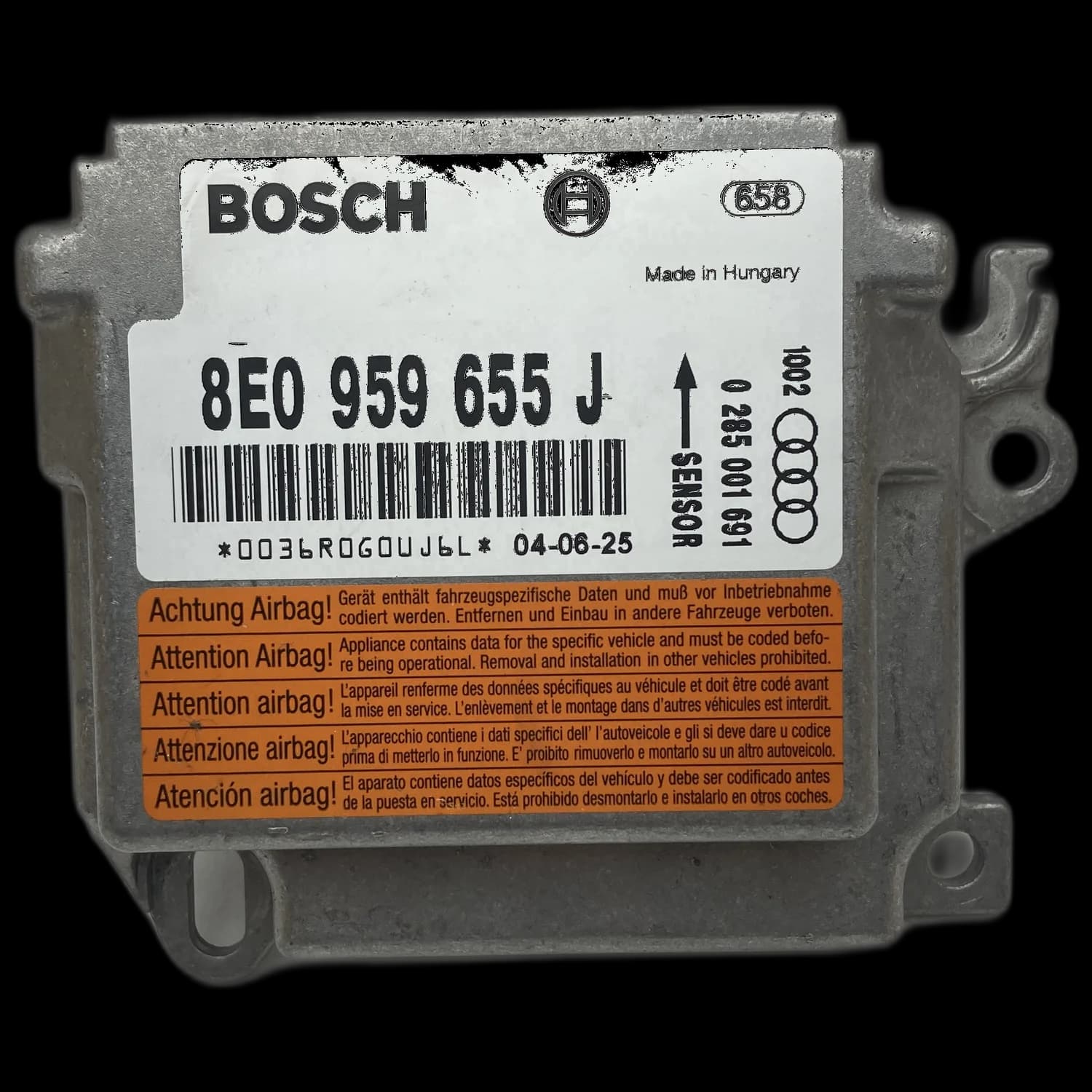 Airbag control unit 8E0 959 655 J, Label