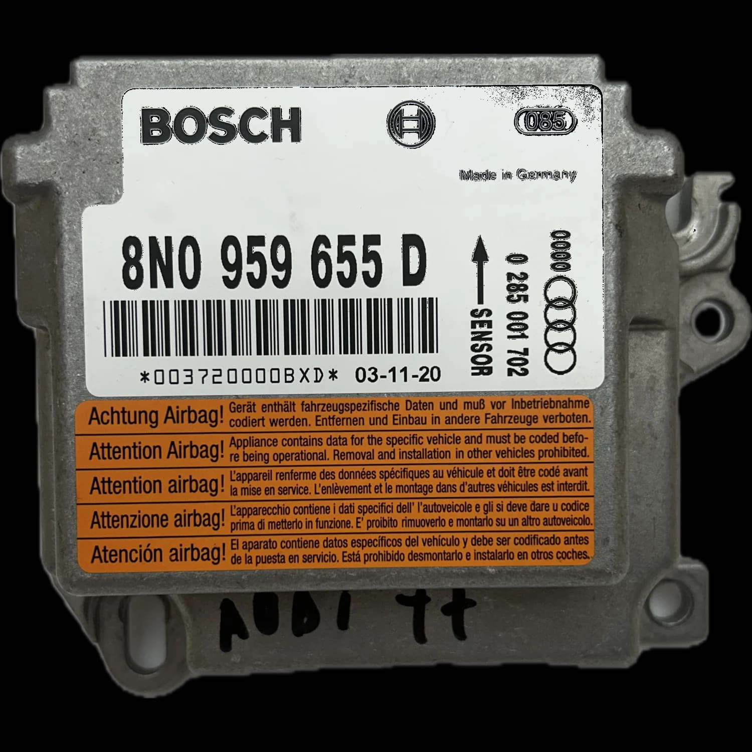 Airbag control unit 8N0 959 655 D, Label