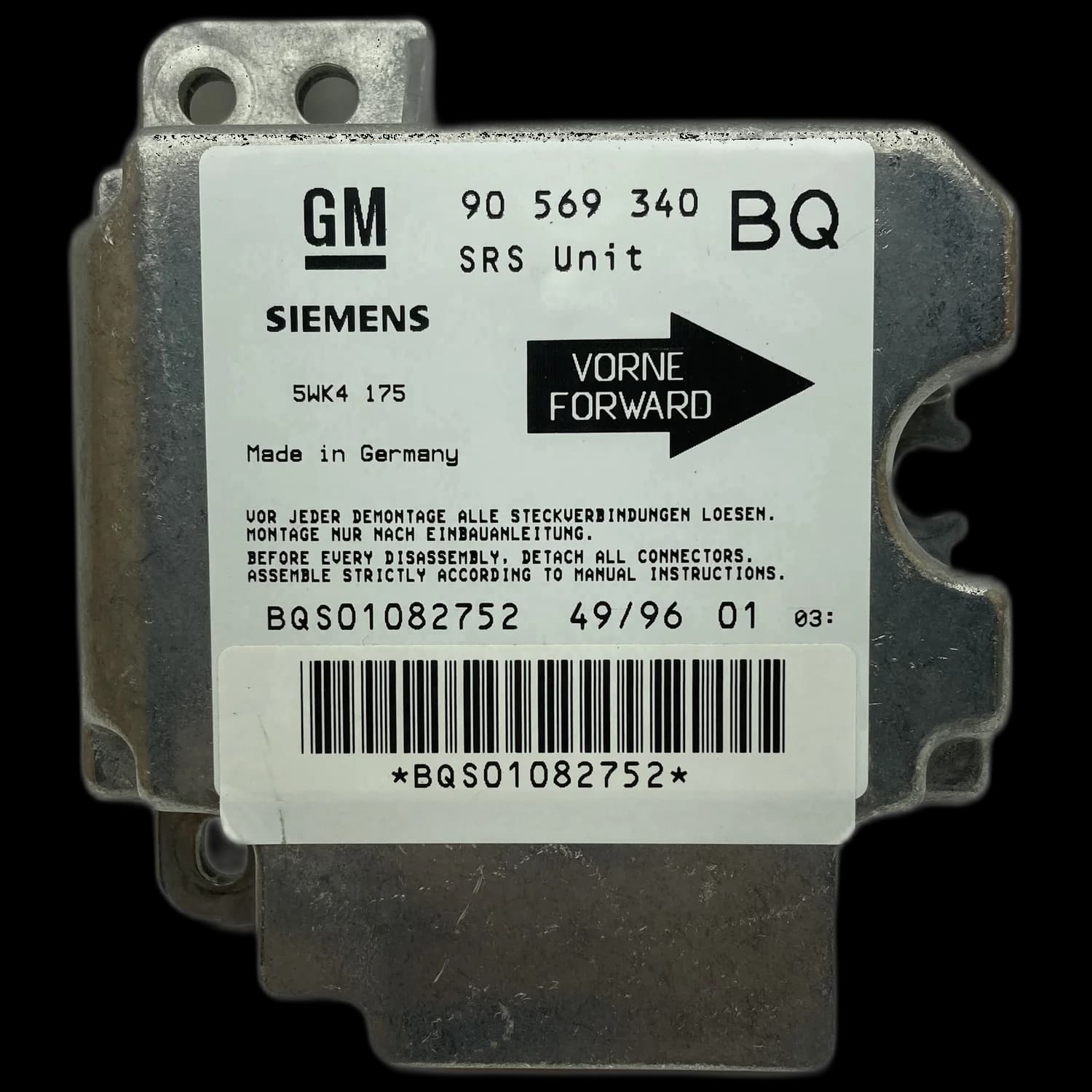 Airbag control unit 90569340 BQ, Label