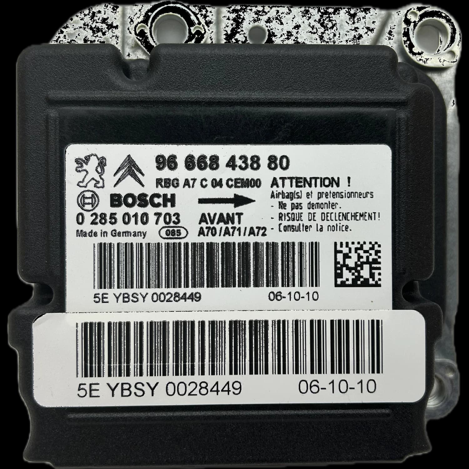 Airbag control unit 9666843880, Label
