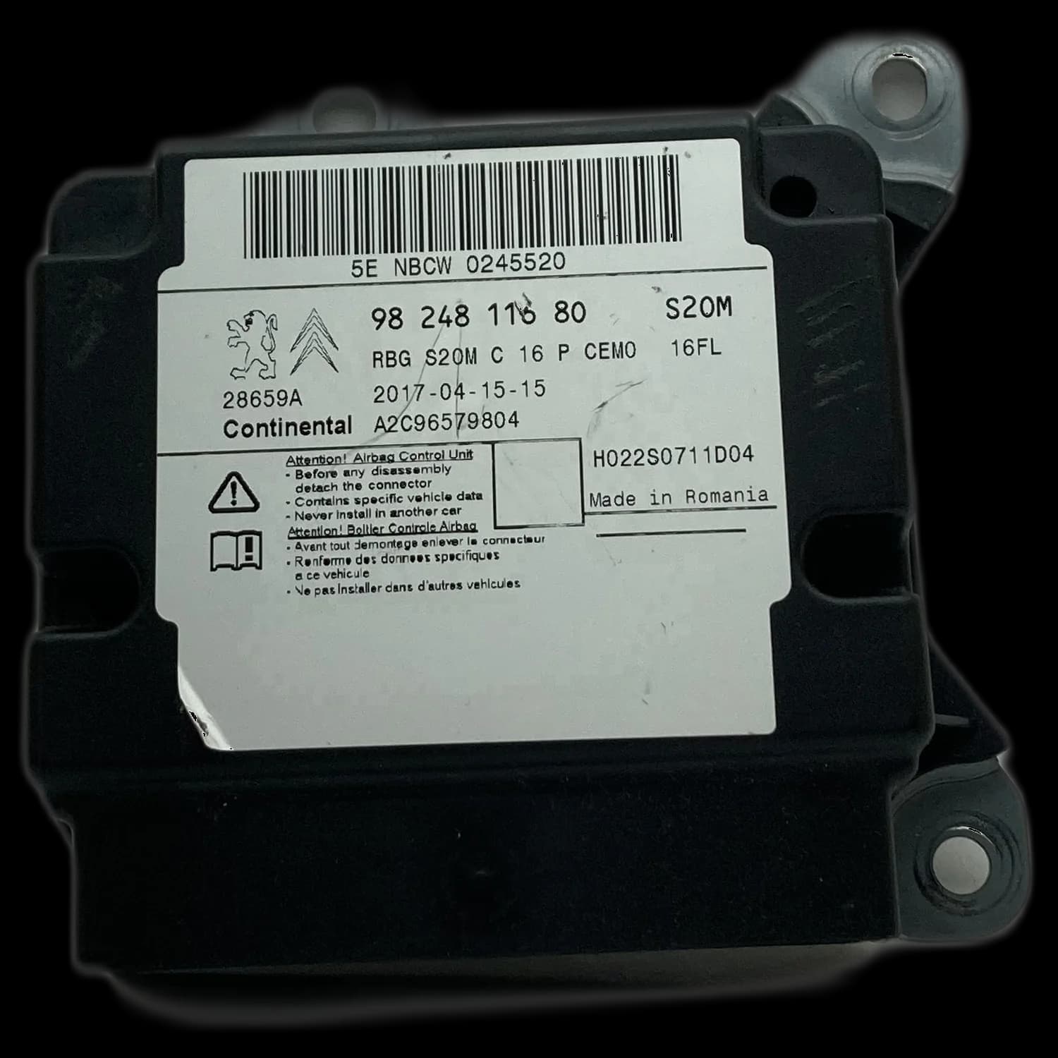 Airbag control unit 9824811680, Label